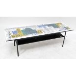 A 1960s rectangular coffee table decorated with a London panorama after John Piper,