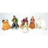 Six Royal Doulton figures; HN2258 'A Good Catch', HN2430 'Romance', HN2478 'Beach Comber'.