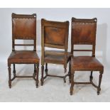 A set of six 19th century French chairs with leather upholstered straight backs (all with stylised