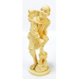 A Japanese Meiji period carved ivory okimono depicting a fisherman with basket,