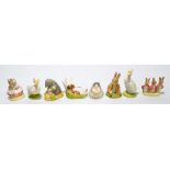 Eight Royal Albert Beatrix Potter character figures including 'Jemima Puddleduck', 'Flopsy,