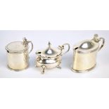 Three variously hallmarked silver mustard pots to include a cylindrical bead decorated example