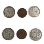 Two Peru one sol .900 silver coins for 1872 and 1894, also a French ten cent coin for 1905 (3).