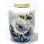 ROYAL COPENHAGEN; a large cylindrical floral decorated vase and cover, printed marks to base,