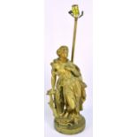 A gilt metal figural lamp base modelled as 'La Poésie', height excluding fitment approx 49cm.