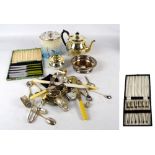 A quantity of electroplated items including a teapot,