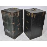 Two early to mid-20th century fitted wardrobe trunks with metal fittings, length 112.5cm.