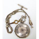 A late 19th century Continental silver key wind fob watch with Roman numerals to the chapter ring