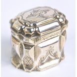 A 19th century Dutch silver spice box of shaped rectangular form with embossed and pin pricket