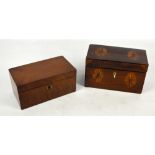 A George III mahogany and satinwood inlaid twin section tea caddy,