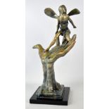 PAUL EHLEN; mixed media, 'Awakening', figure of winged semi-nude maiden on outstretched hand,