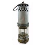 A circa 1920 aluminium and brass Davis of Derby officials gas testing lamp with middle-ring
