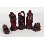 Three Chinese resin figures of immortals and two further figures (5).