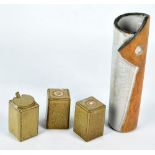 An oatmeal glazed stoneware cruet set with spoon,