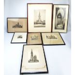 Seven etchings depicting cathedrals to include the Five Sisters window, York after CA Barker,