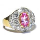 A white and yellow gold pink sapphire and diamond cocktail ring,