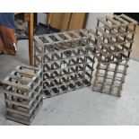 Four vintage wine racks of various sizes, the largest 62.5 x 62cm with thirty-six spaces.