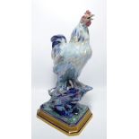 A Losol Ware lustre glazed 3842 pattern figure of a cockerel with gilt decorated faceted plinth,