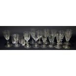 A group of predominantly 19th century wine and dram/port glasses to include examples with knopped