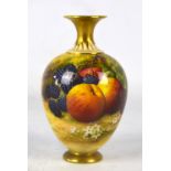 A Royal Worcester ovoid vase with wasted gilt decorated neck and base, painted with fruit,
