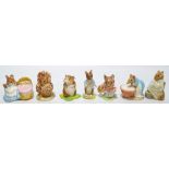 Seven Beswick Beatrix Potter character figures including 'Tomasina Tittlemouse', 'Anna Maria',