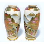 A pair of Japanese Meiji period Satsuma ovoid vases,