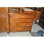 A 19th century mahogany four long drawer chest raised on ogee bracket feet (one af), width 108.5cm.