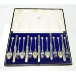 LEE & WIGFULL; a set of five fruit knives, dessert spoons and forks, Sheffield 1925,