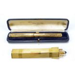 A leather cased Mabie Todd & Co Ltd gold plated fountain pen and an unusual gold plated combination