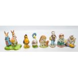 Seven Beswick Beatrix Potter character figures including 'Old Mr Brown', 'Jemima Puddleduck',