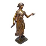 AFTER EMMANUEL VILLANIS (1858-1914); a late 19th century bronze figure 'Jeune Fille à la Mandoline',