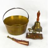 A small collection of brass items including a jam pot, diameter 31cm,