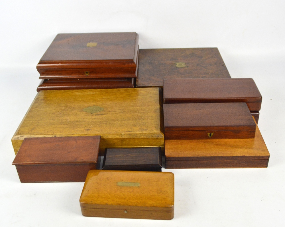 A small collection of predominantly late 19th century wooden, mainly mahogany, boxes,