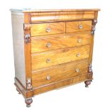 A Victorian mahogany Scotch chest of two short over three long drawers on bun feet, width 135cm.