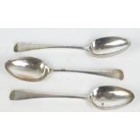 JOHN WREN; a George III hallmarked silver tablespoon with engraved initials to the handle,