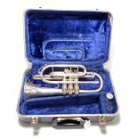 BOOSEY & HAWKES; a silver plated cased cornet.