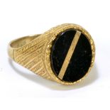 A 9ct yellow gold gentleman's signet ring set with oval vacant black onyx cartouche, size R1/2,