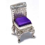 JOHN GEORGE SMITH; a Victorian hallmarked silver miniature salon chair,