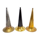 Three replica tapering phonograph horns, length approx 34.5cm.