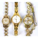 LONGINES; a lady's 9ct yellow gold wristwatch, the circular dial set with gold baton markers,