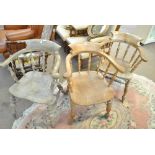 A set of three ash and elm bow back smokers chairs (3).