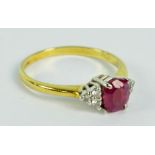 An 18ct yellow gold ruby and diamond ring, size L, approx 2.1g.