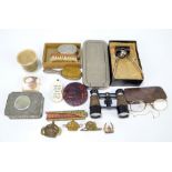 A collectors' lot including razors, opera glasses, miniature dressing table set, folding comb, etc.