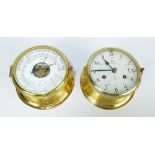 SCHATZ; a brass 'Royal Mariner' eight day ships clock, diameter 15.5cm, and a matching barometer.