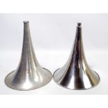 Two replica aluminium 'Gem' tapering phonograph horns, length 25cm (2).
