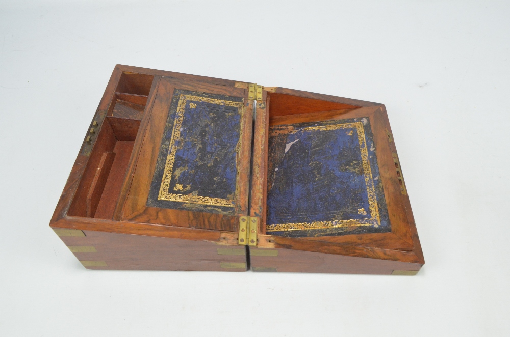 A Victorian walnut and brass bound writing slope, width 30cm. - Image 2 of 2