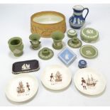 A collection of Wedgwood predominantly green and blue Jasperware, to include a jug,