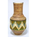 TROIKA; a brown glazed vase with band of zigzag decoration,