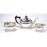 JOHN EDWARD BINGHAM; a George V hallmarked silver three piece tea set, Sheffield 1923,