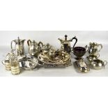 A mixed lot of electroplated and pewter items to include a coffee pot with pine cone finial and